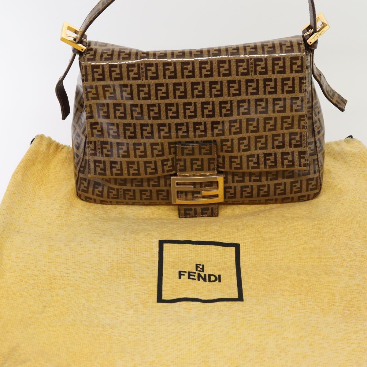 FENDI Zucchino Canvas Mamma Baguette Shoulder Bag Beige Auth am6583