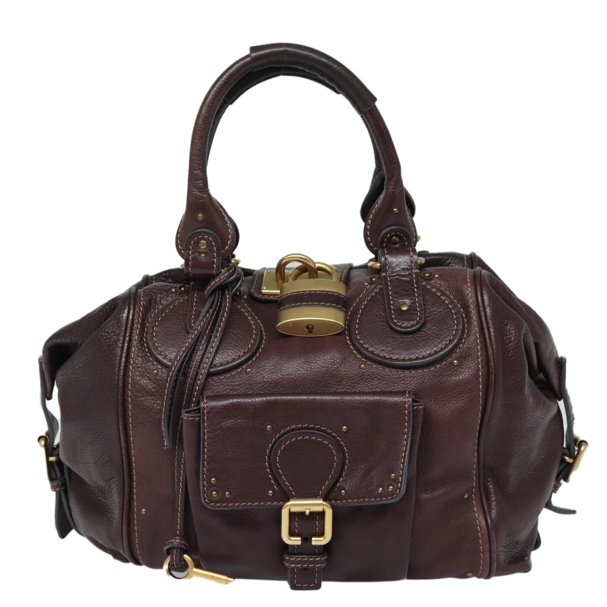 Chloe Paddington Hand Bag Leather Wine Red Auth am6592 - 0