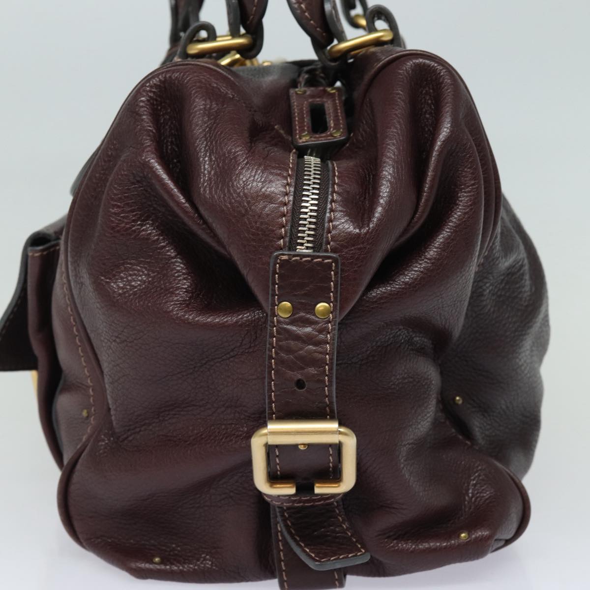 Chloe Paddington Hand Bag Leather Wine Red Auth am6592