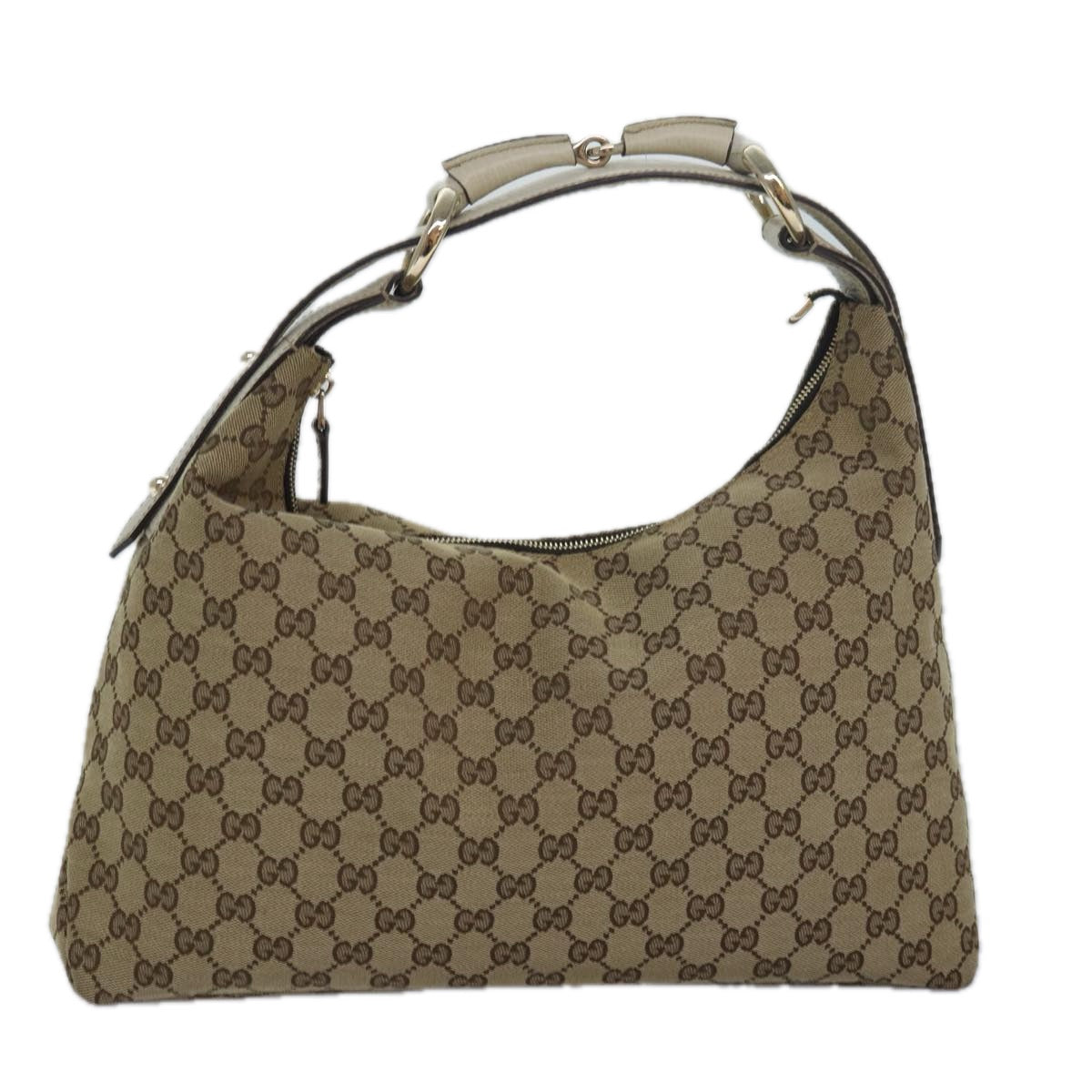 GUCCI Horsebit GG Canvas Hand Bag Beige 115867 Auth am6594A