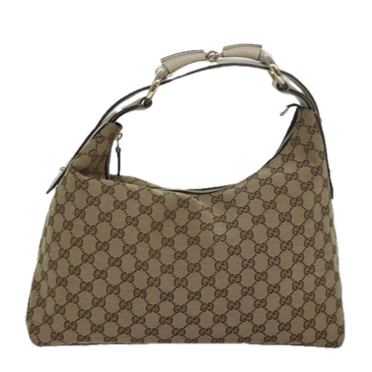 GUCCI Horsebit GG Canvas Hand Bag Beige 115867 Auth am6594A