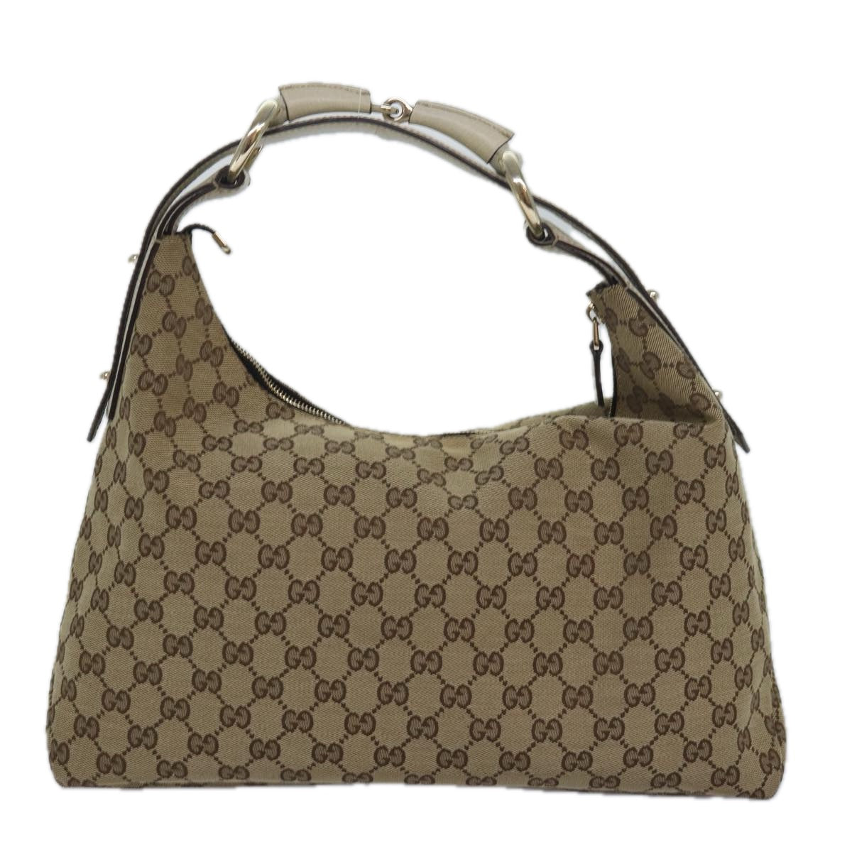 GUCCI Horsebit GG Canvas Hand Bag Beige 115867 Auth am6594A