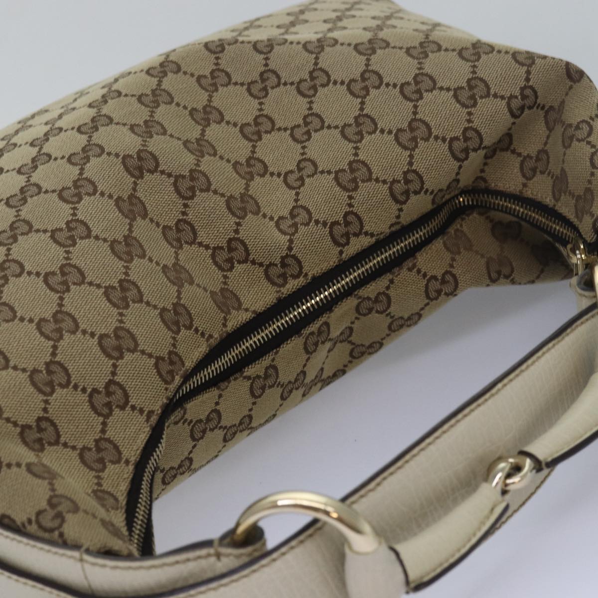 GUCCI Horsebit GG Canvas Hand Bag Beige 115867 Auth am6594A