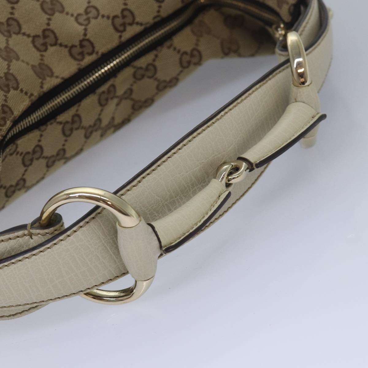 GUCCI Horsebit GG Canvas Hand Bag Beige 115867 Auth am6594A