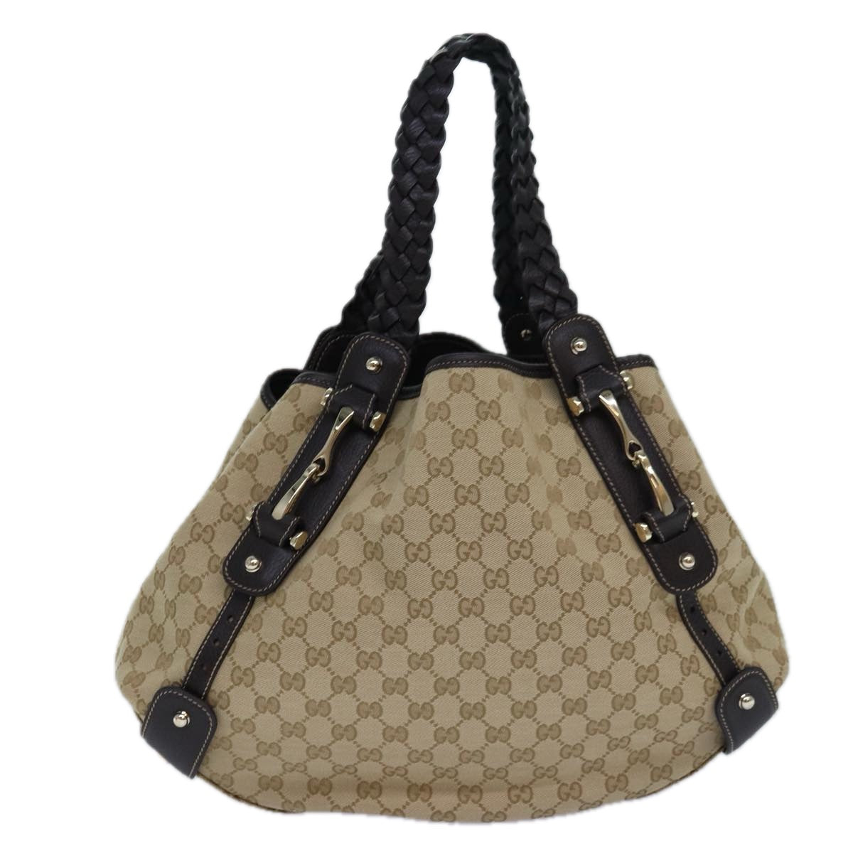 GUCCI Horsebit GG Canvas Hand Bag Outlet Beige 336653 Auth am6595A