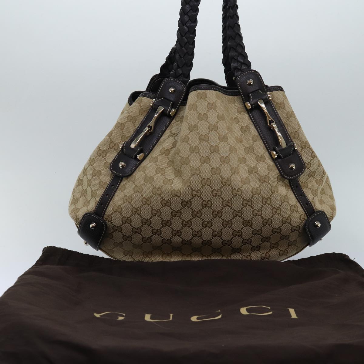 GUCCI Horsebit GG Canvas Hand Bag Outlet Beige 336653 Auth am6595A