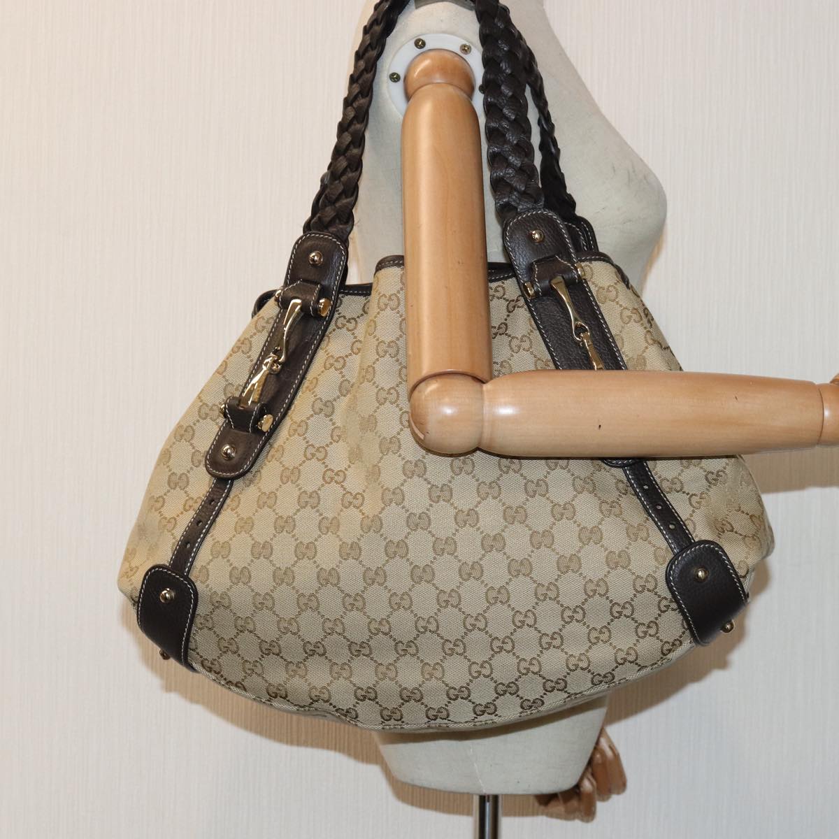 GUCCI Horsebit GG Canvas Hand Bag Outlet Beige 336653 Auth am6595A