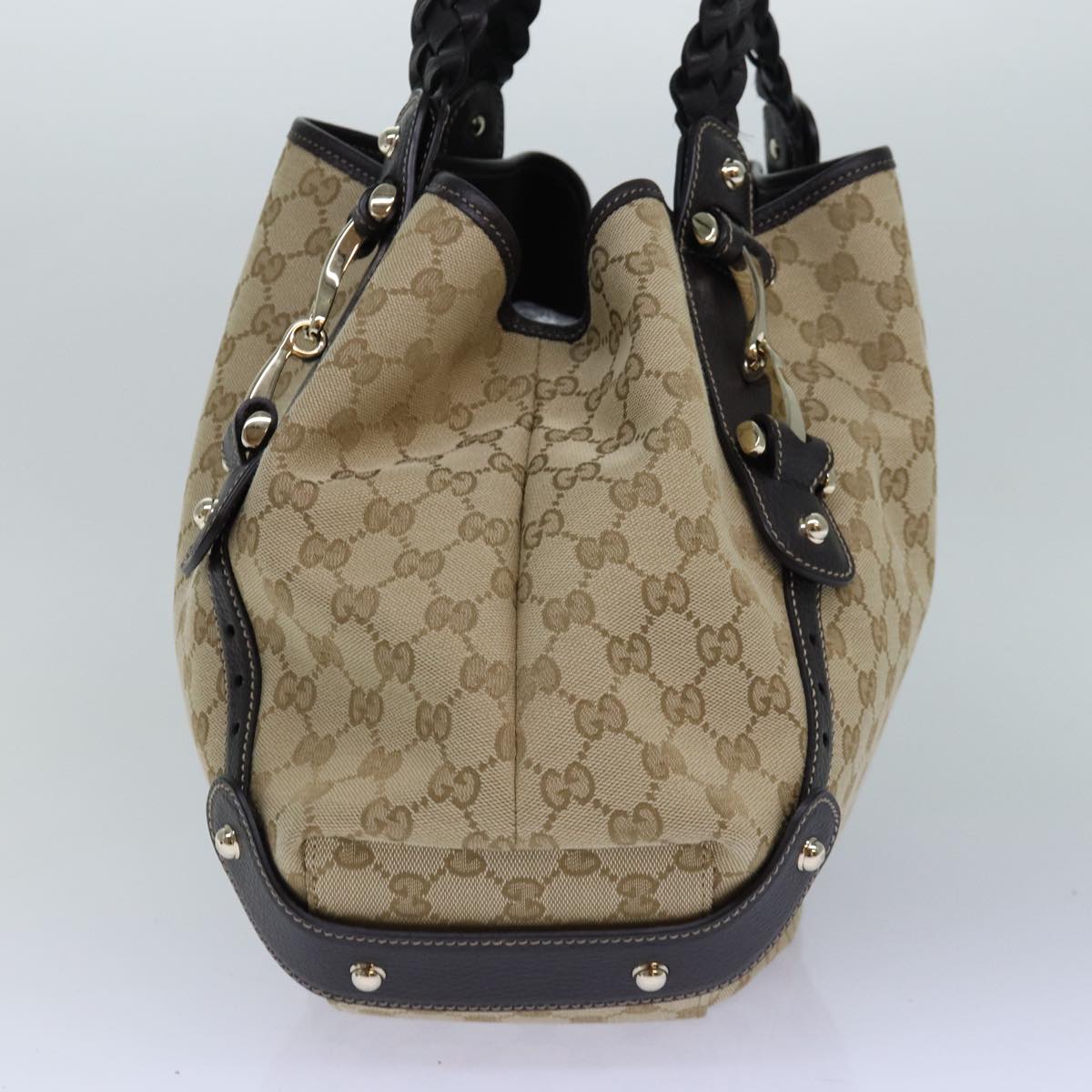 GUCCI Horsebit GG Canvas Hand Bag Outlet Beige 336653 Auth am6595A