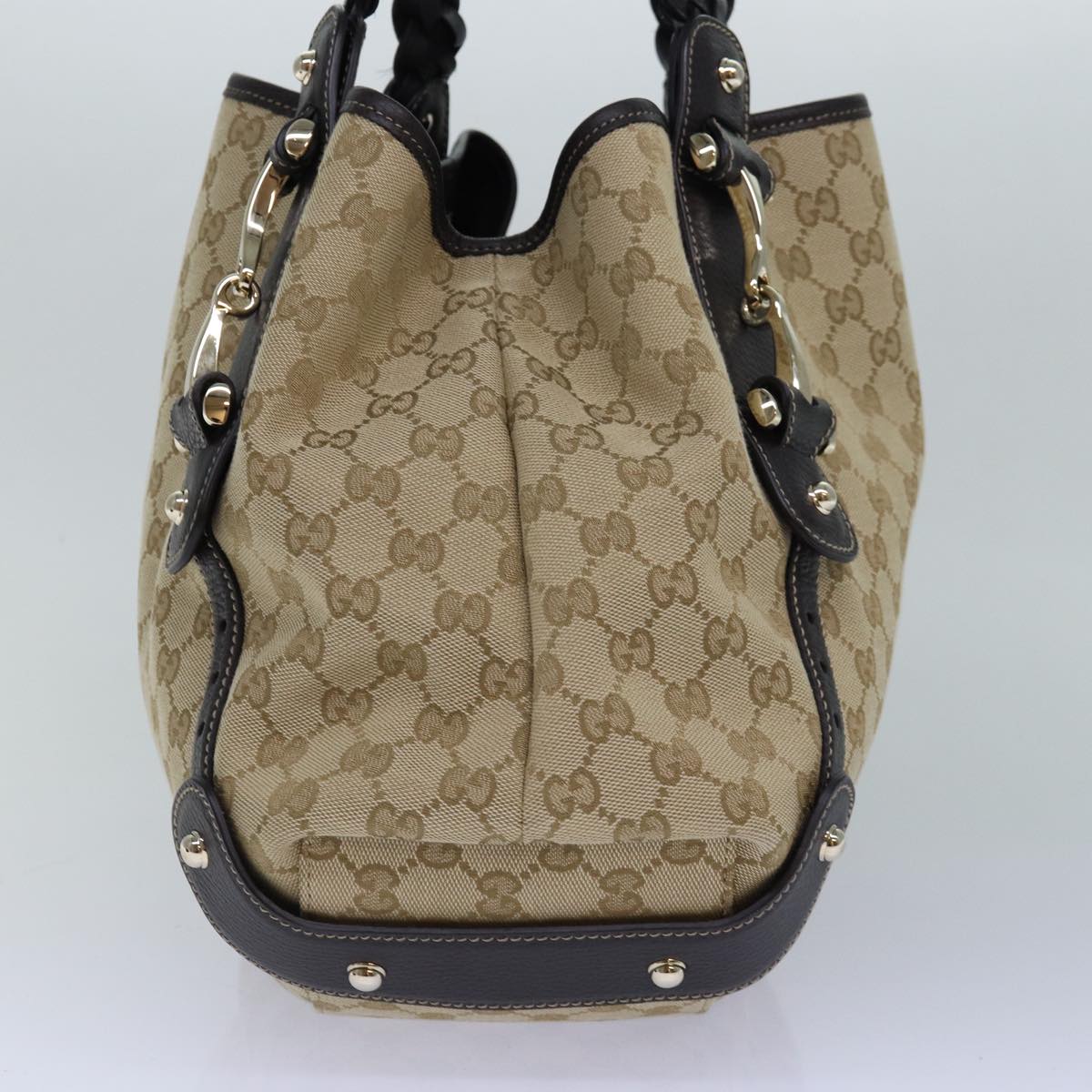 GUCCI Horsebit GG Canvas Hand Bag Outlet Beige 336653 Auth am6595A