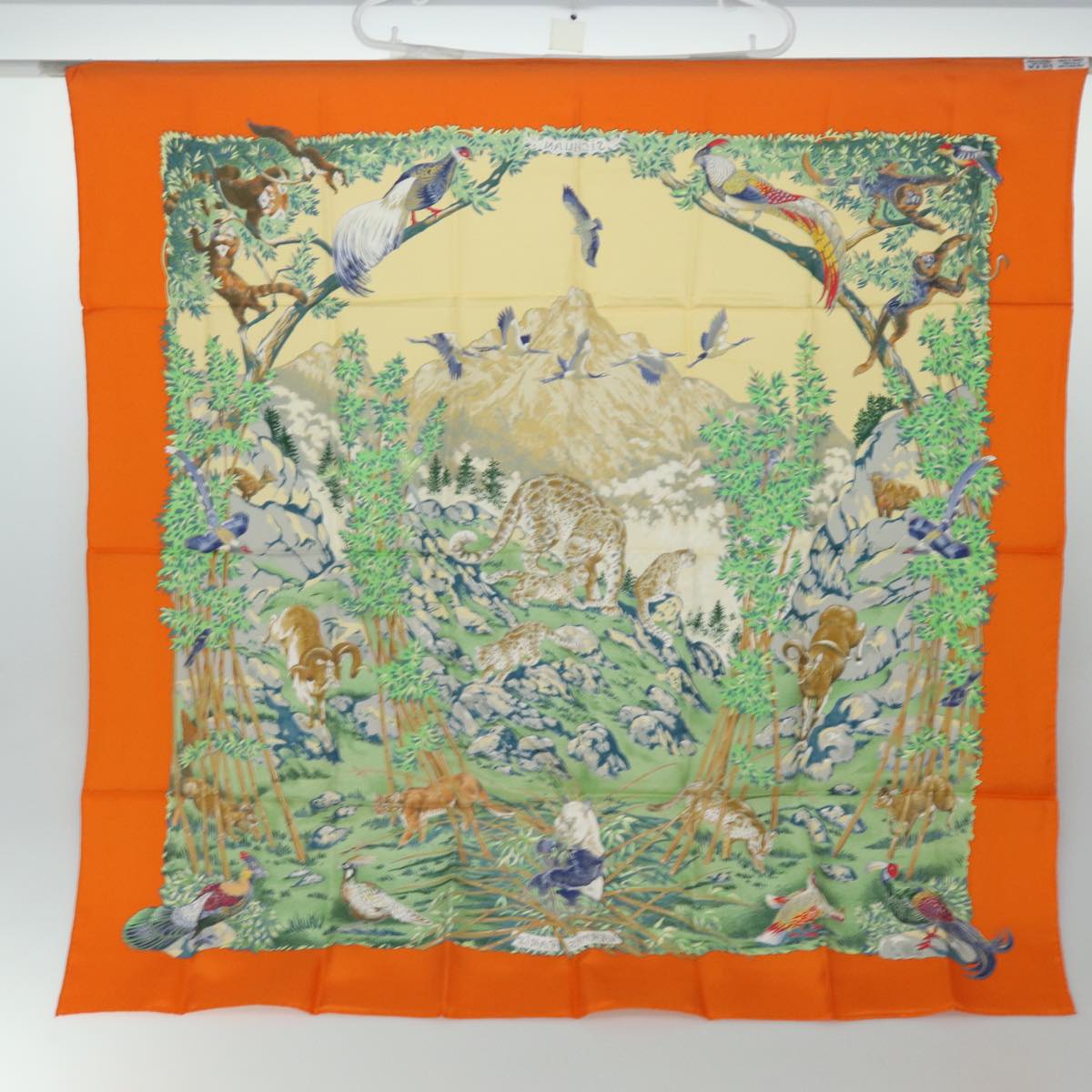 HERMES Silk Carre 90 Scarf ""SICHLIAN"" Silk Orange Auth am6602