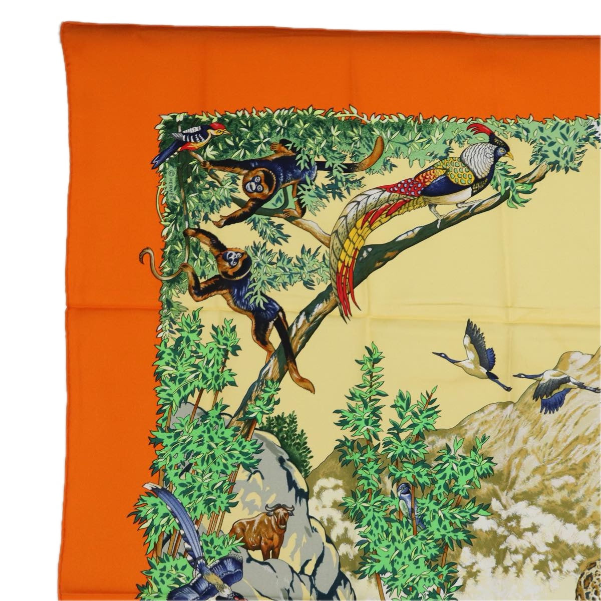 HERMES Silk Carre 90 Scarf ""SICHLIAN"" Silk Orange Auth am6602