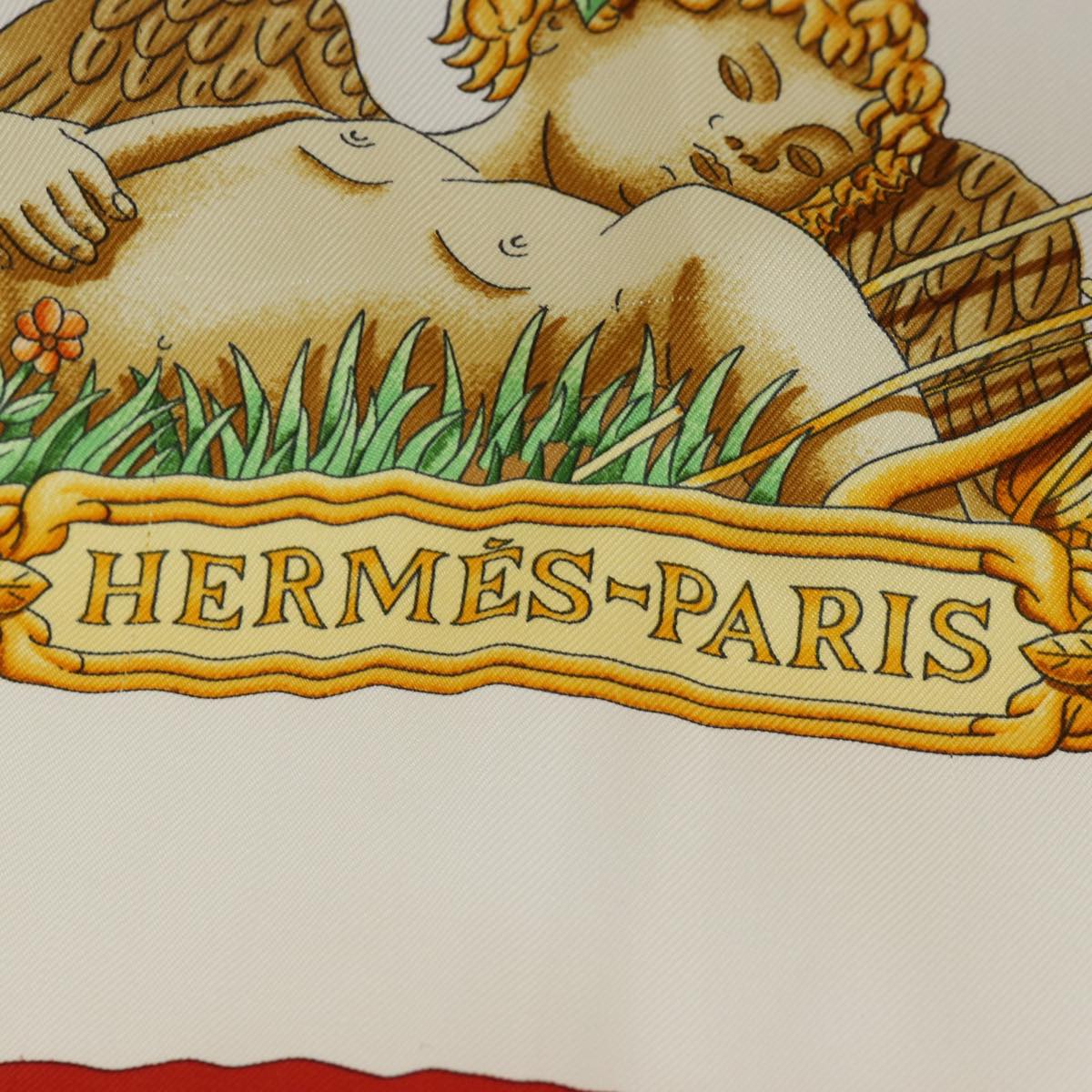 HERMES Carre 90 Scarf "" Le Matin Neuf"" Silk Red Auth am6605