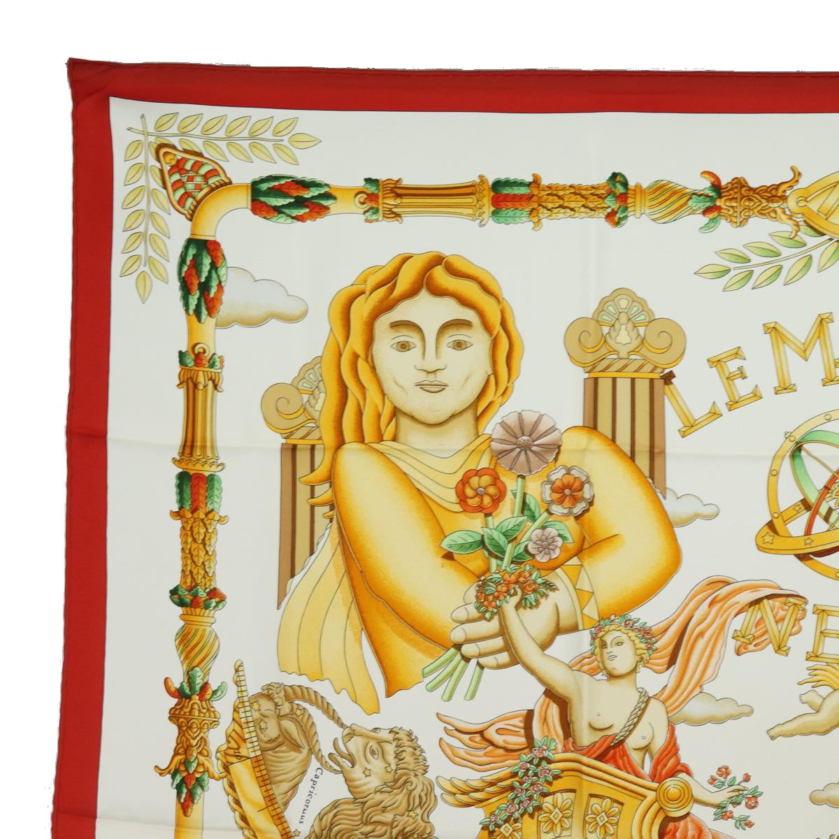 HERMES Carre 90 Scarf "" Le Matin Neuf"" Silk Red Auth am6605 - 0