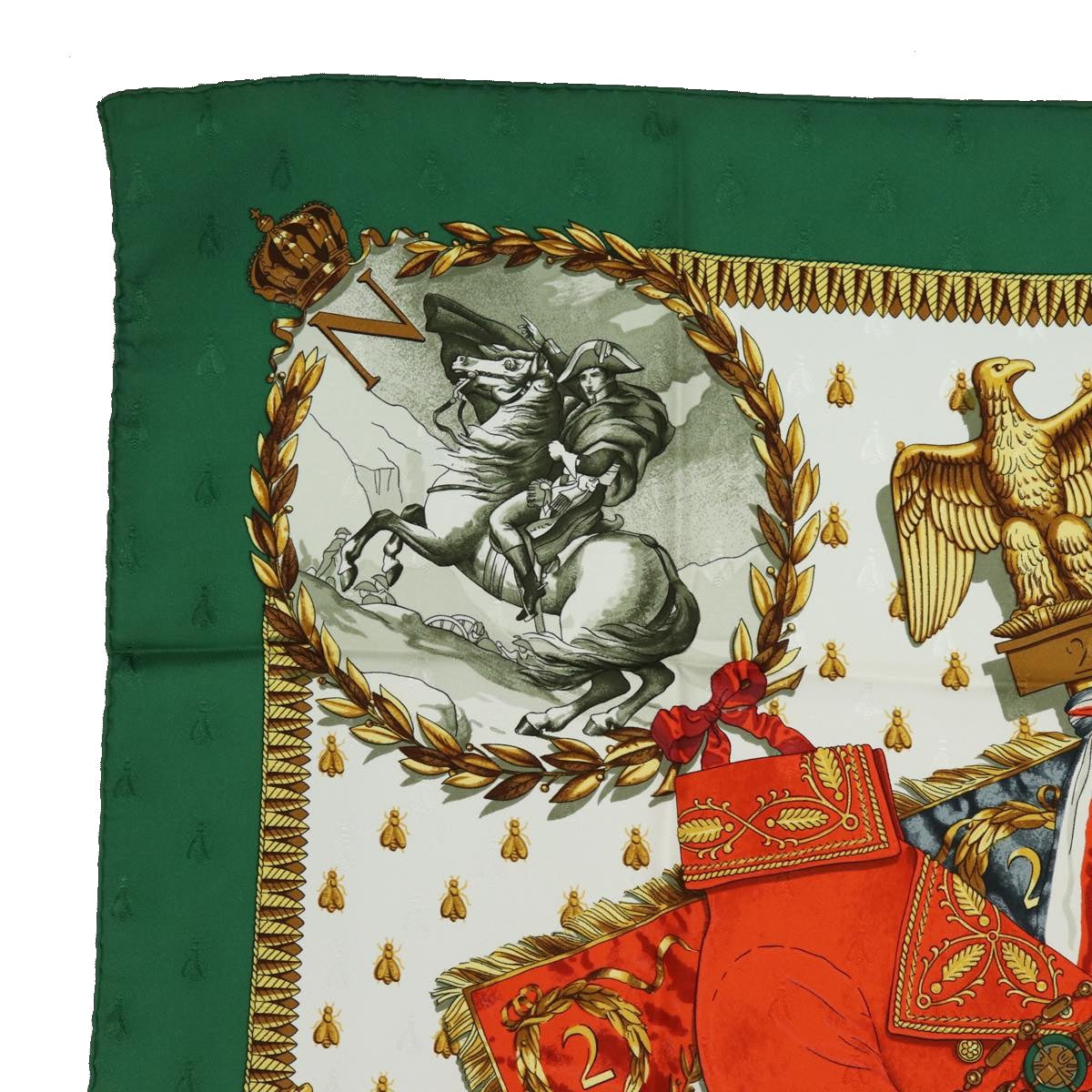 HERMES Carre 90 Scarf ""NAPOLEON"" Silk Green Auth am6606 - 0