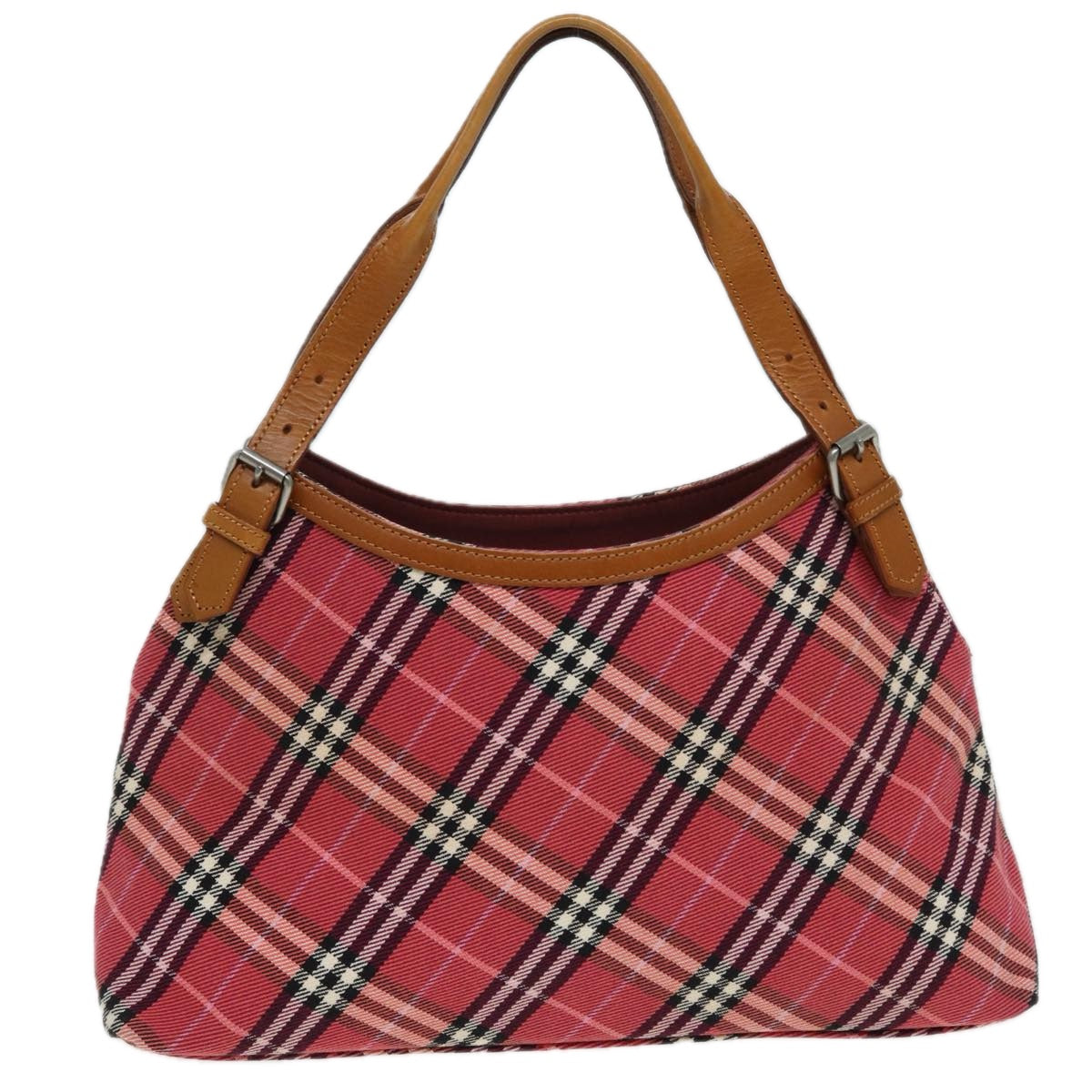 BURBERRY Nova Check Blue Label Hand Bag Canvas Leather Red Auth am6615 - 0