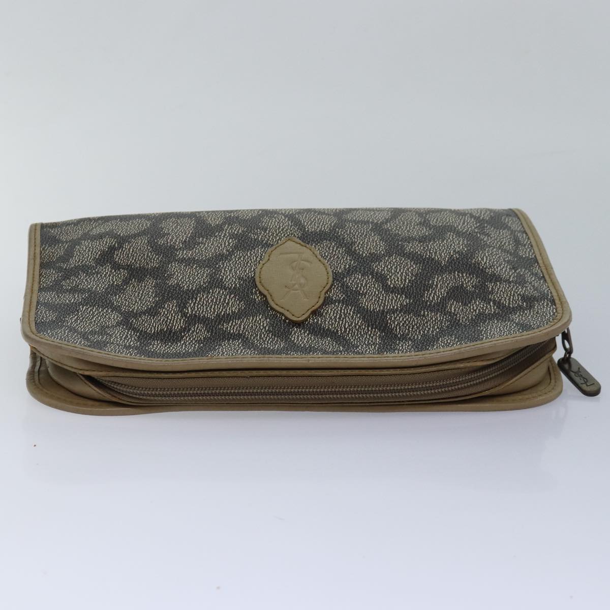 SAINT LAURENT Clutch Bag PVC Leather Beige Auth am6621