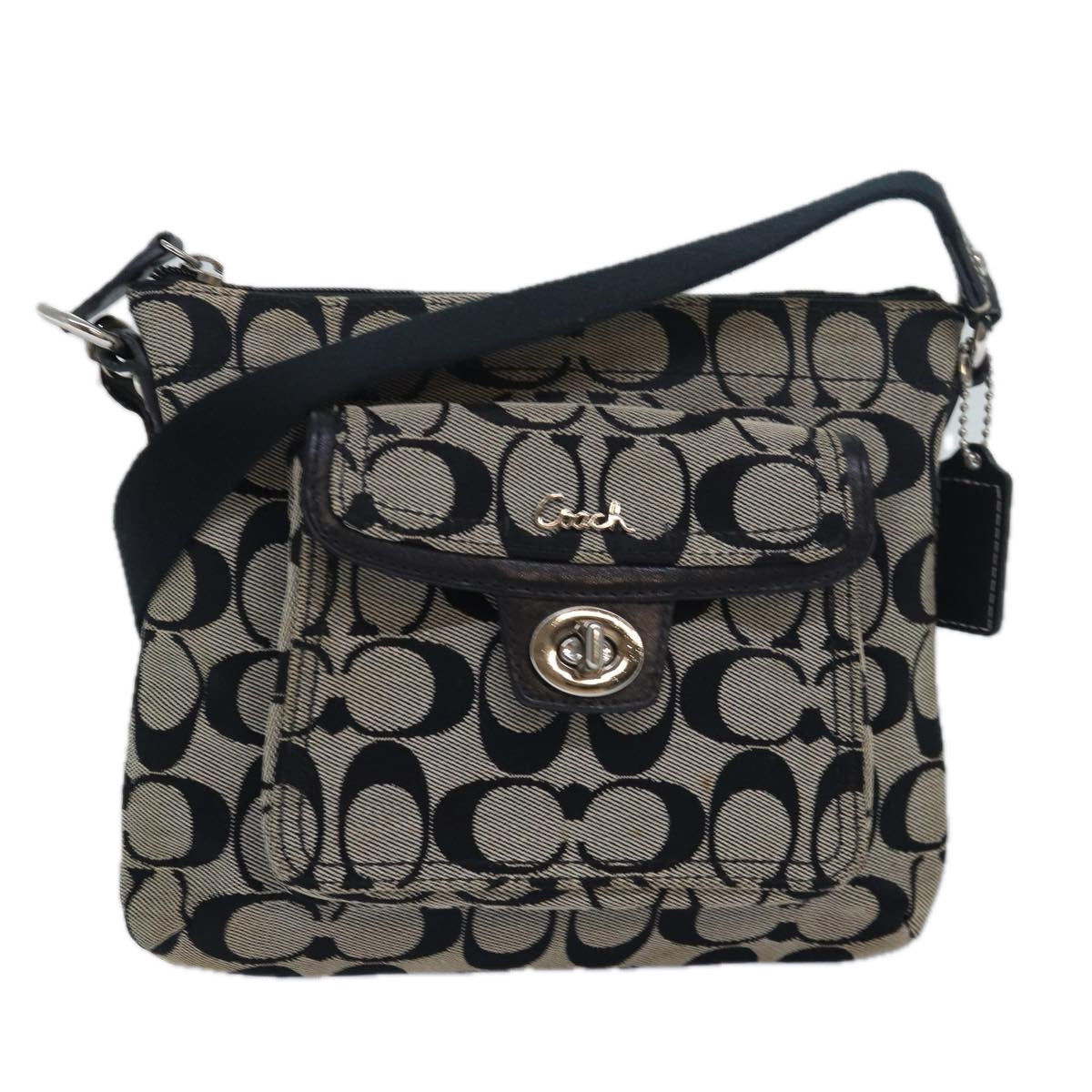 Coach Signature Shoulder Bag Canvas Black Auth am6623