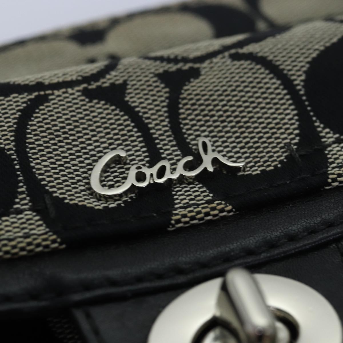 Coach Signature Shoulder Bag Canvas Black Auth am6623