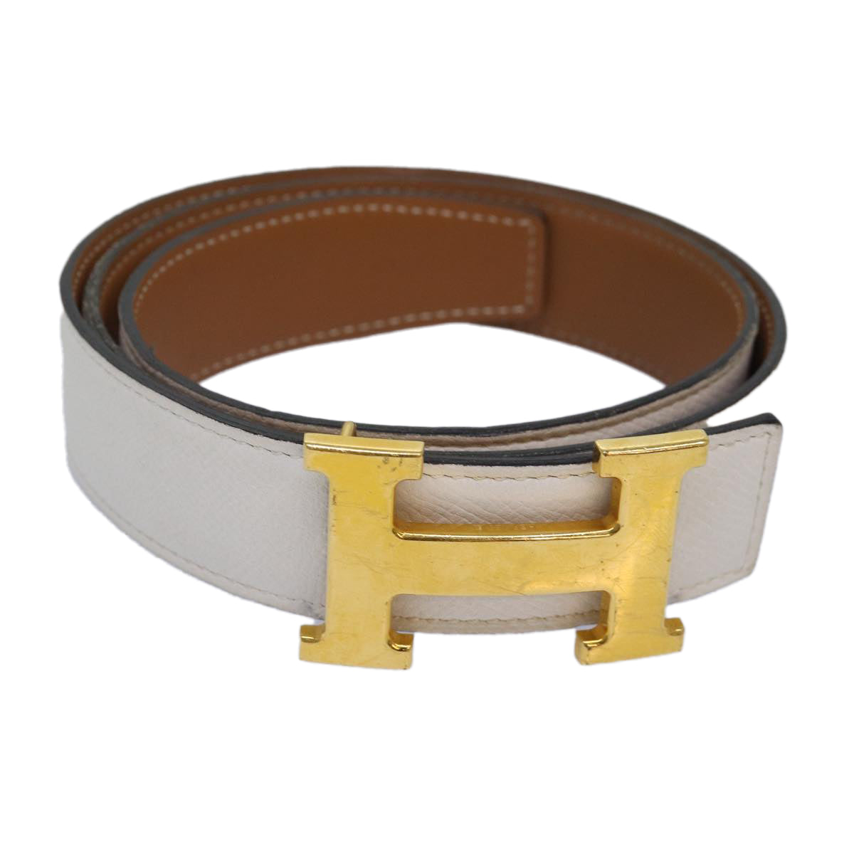 HERMES Constance Belt Leather 37.4"" White Auth am6629