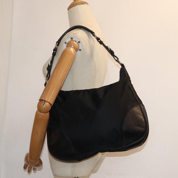 PRADA Schoudertas Nylon Zwart Auth am6640