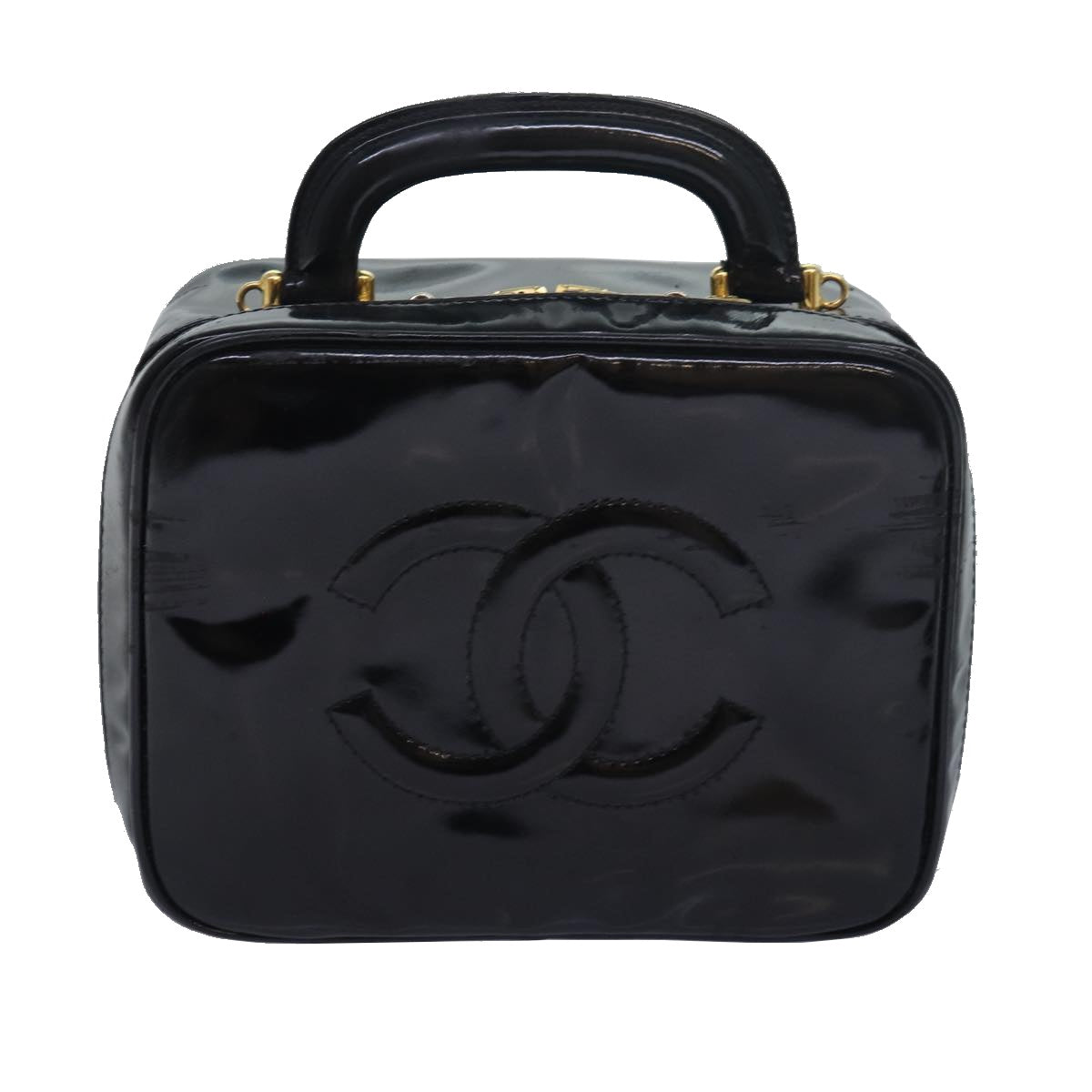 CHANEL Vanity Hand Bag Enamel 2way Black CC Auth am6641