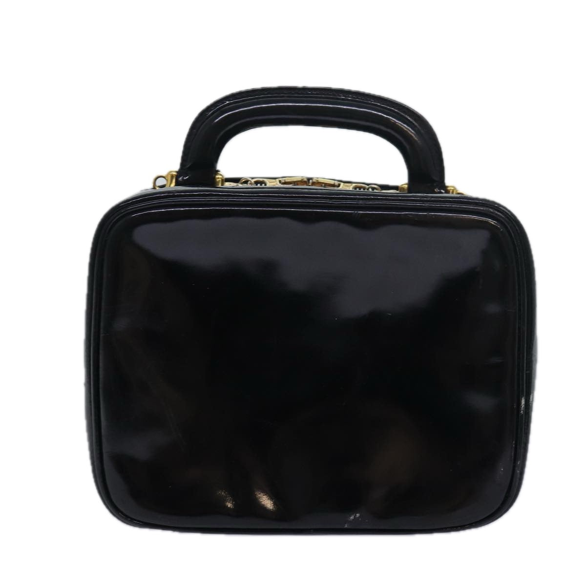 CHANEL Vanity Hand Bag Enamel 2way Black CC Auth am6641 - 0