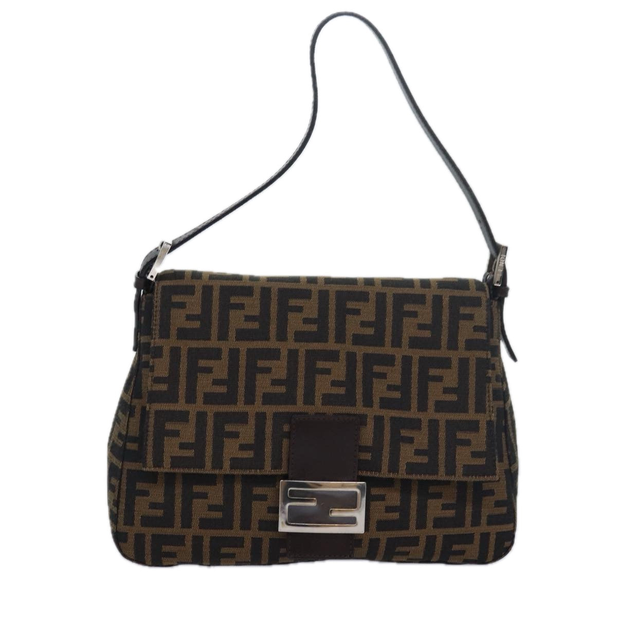 FENDI Zucca Canvas Mamma Baguette Shoulder Bag Brown Black Auth am6643A