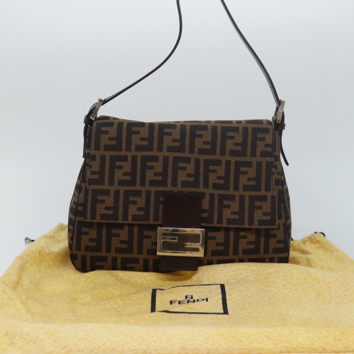 FENDI Zucca Canvas Mamma Baguette Shoulder Bag Brown Black Auth am6643A