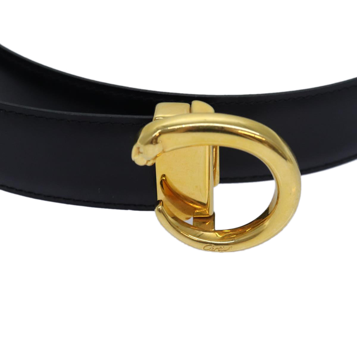 CARTIER PANTHERE Belt Leather 35"" Black Auth am6644