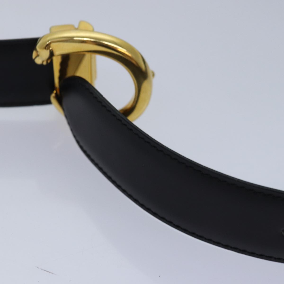 CARTIER PANTHERE Belt Leather 35"" Black Auth am6644