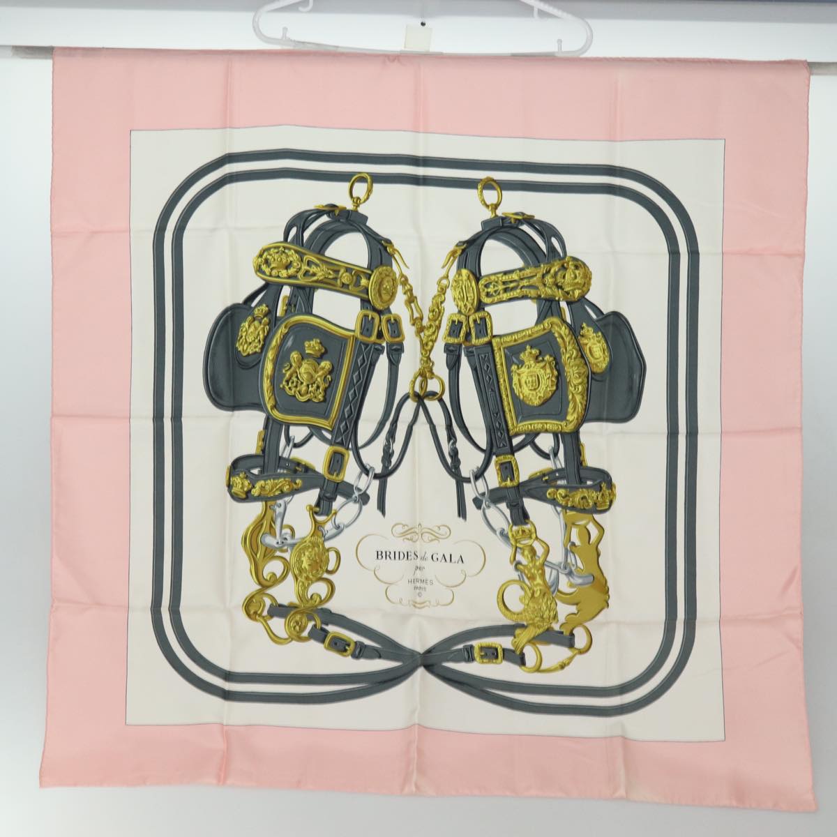 HERMES Carre Scarf Silk 2Set Pink Red Auth am6646