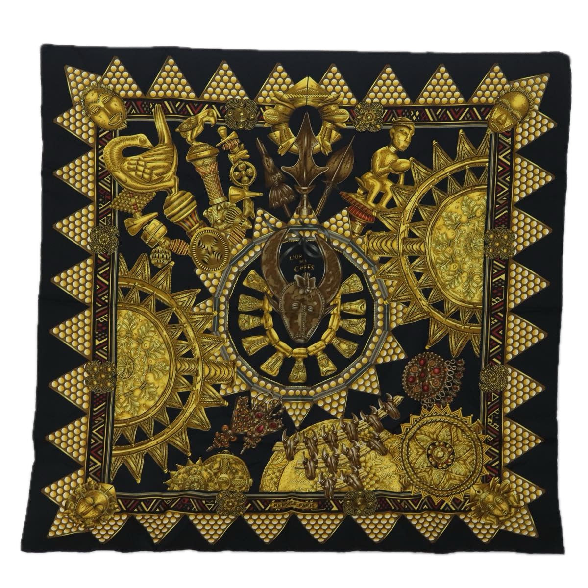 HERMES Carre 90 Scarf ""LOR DES CHEFS"" Silk Yellow Auth am6648