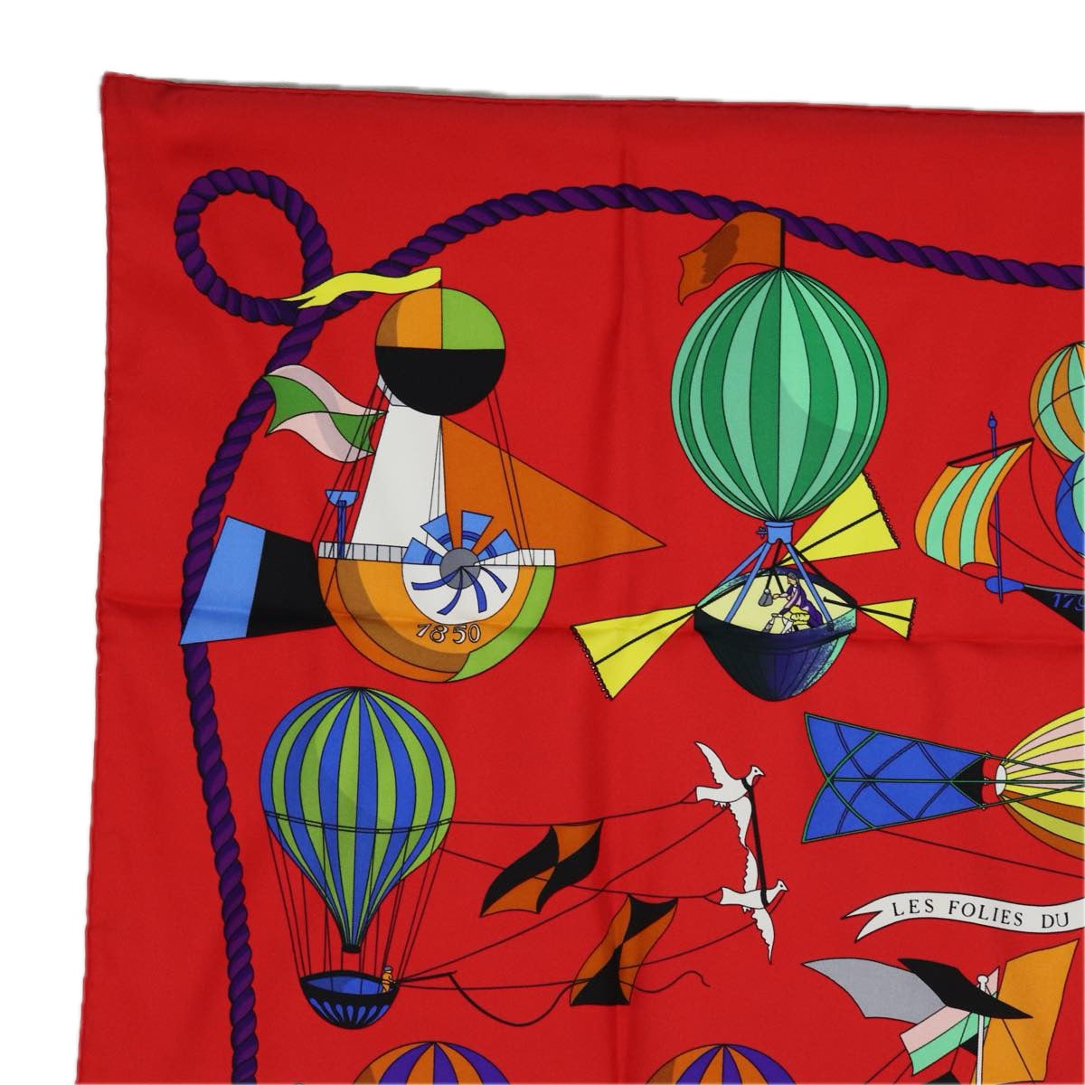 HERMES Carre 90 Scarf ""FOLIES DU CIEL"" Silk Red Auth am6649 - 0