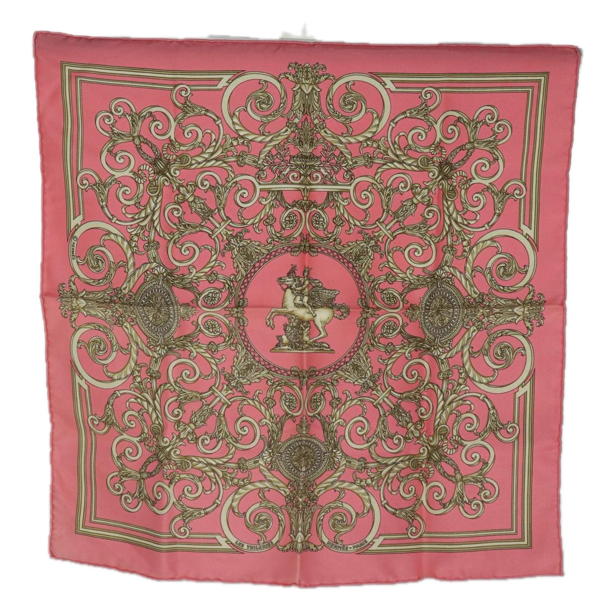 HERMES Carre 40 Scarf ""LES TUILERIES"" Silk Pink Auth am6650