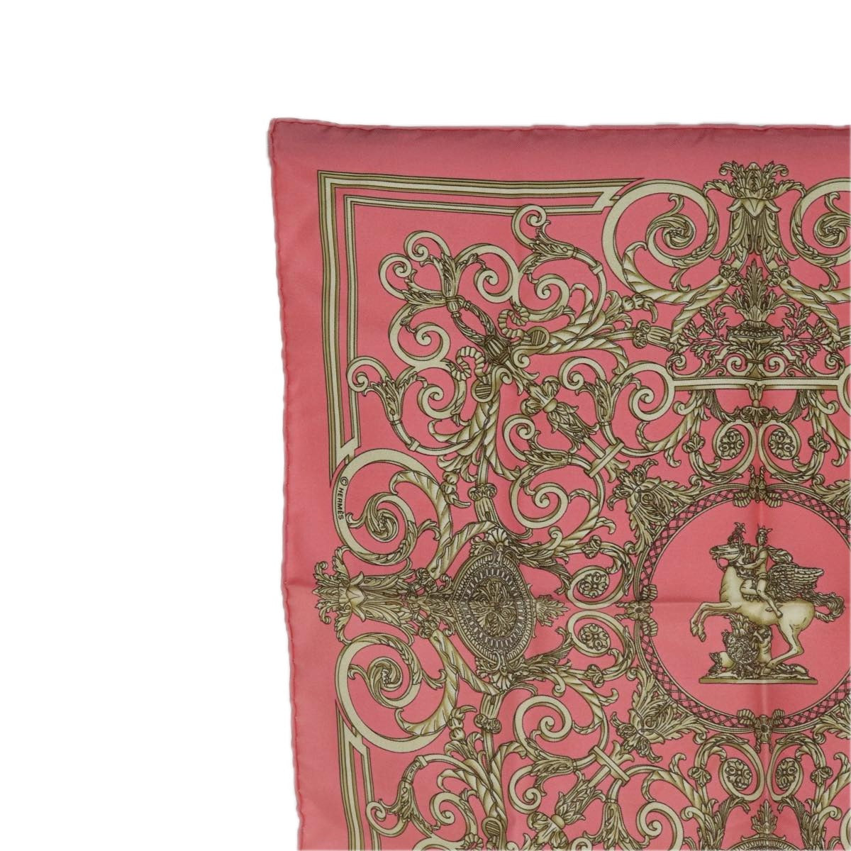 HERMES Carre 40 Scarf ""LES TUILERIES"" Silk Pink Auth am6650 - 0