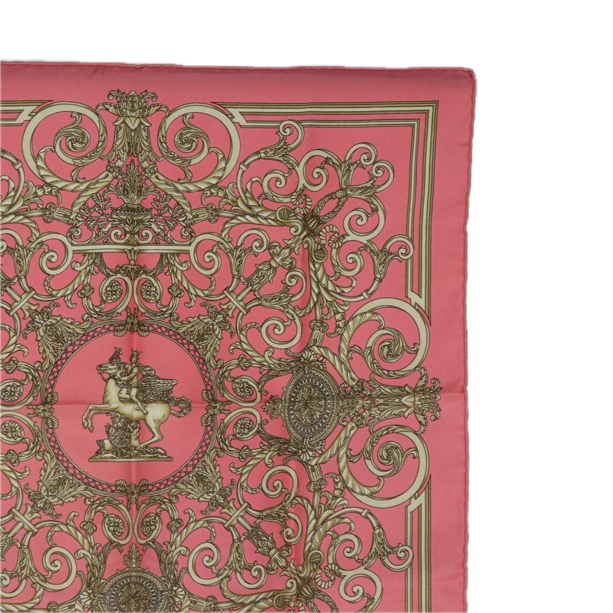 HERMES Carre 40 Scarf ""LES TUILERIES"" Silk Pink Auth am6650