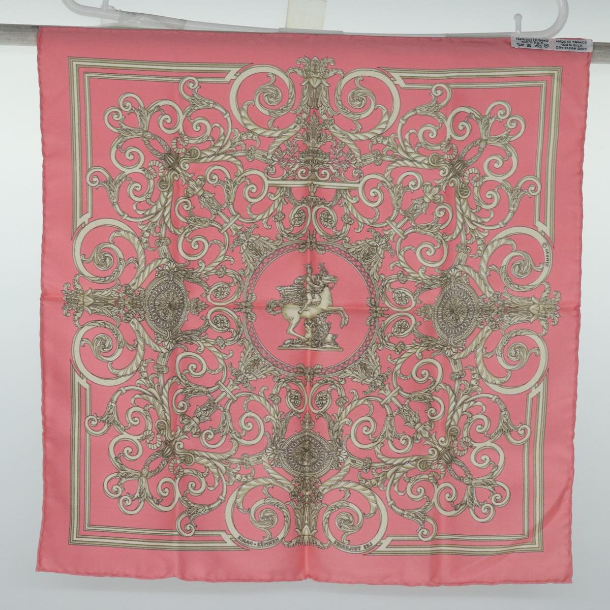 HERMES Carre 40 Scarf ""LES TUILERIES"" Silk Pink Auth am6650