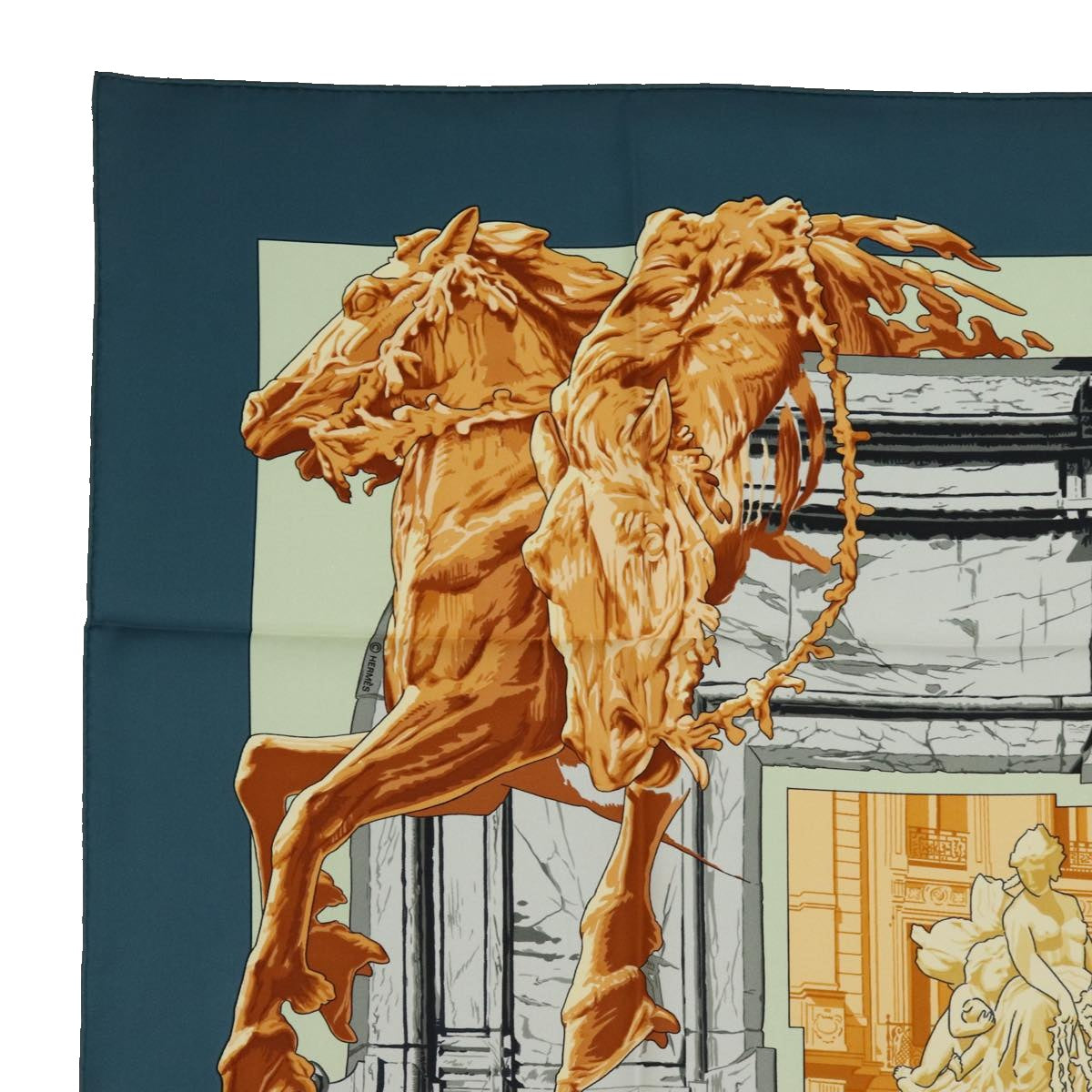 HERMES Carre 90 Scarf "" LA FONTAINE DE BARTHOLDI"" Silk Navy Auth am6651