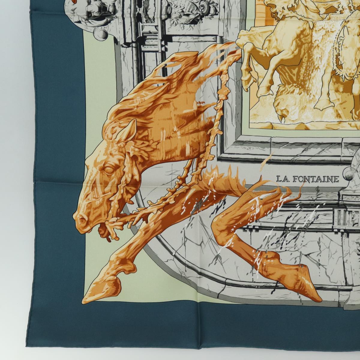 HERMES Carre 90 Scarf "" LA FONTAINE DE BARTHOLDI"" Silk Navy Auth am6651