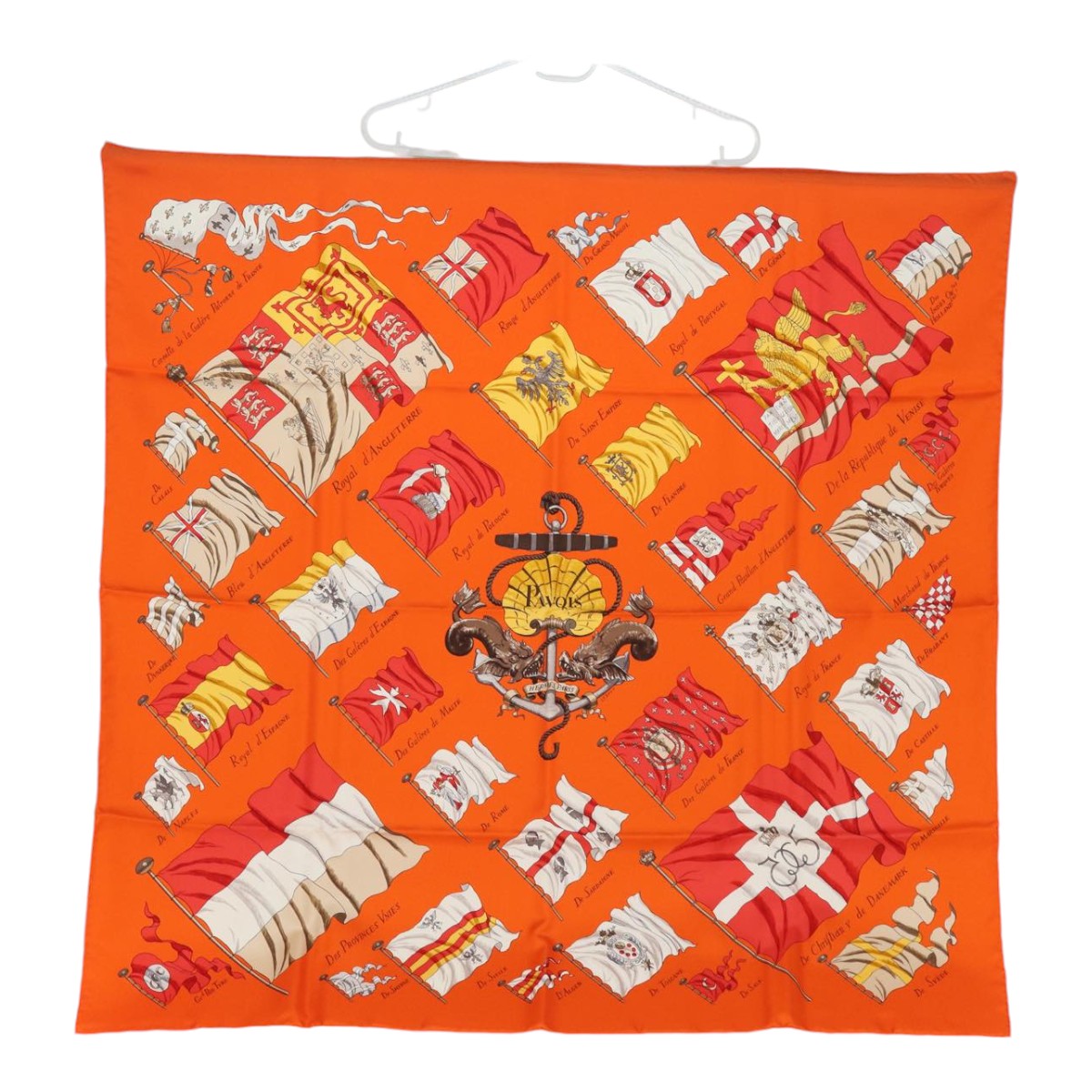 HERMES Carre 90 Scarf ""PAVOIS"" Silk Orange Auth am6652