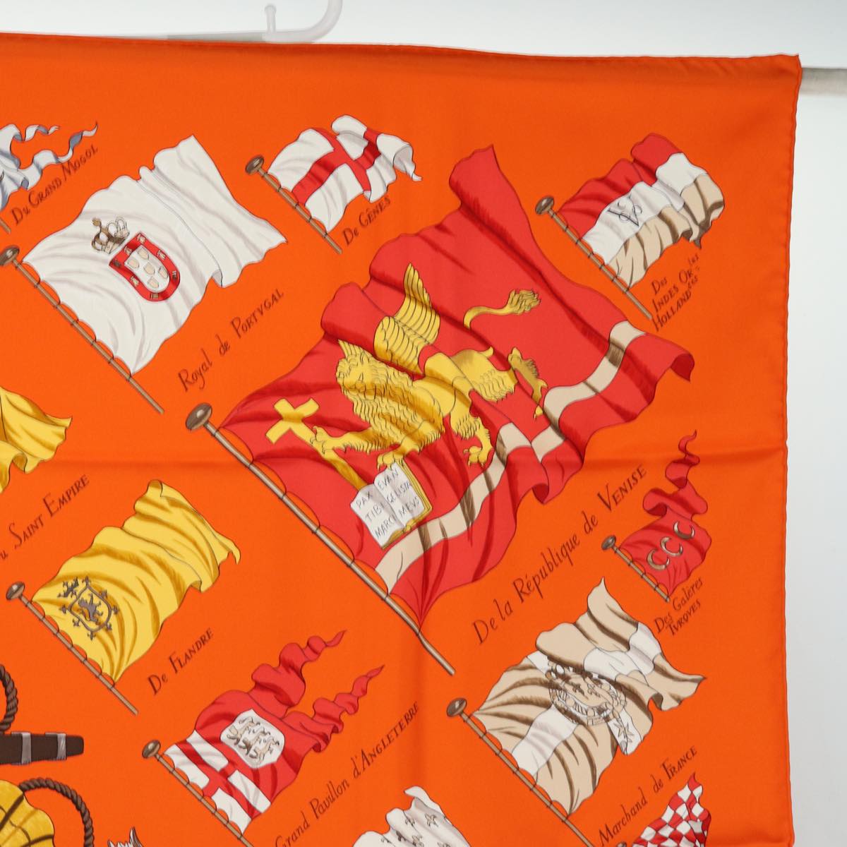 HERMES Carre 90 Scarf ""PAVOIS"" Silk Orange Auth am6652