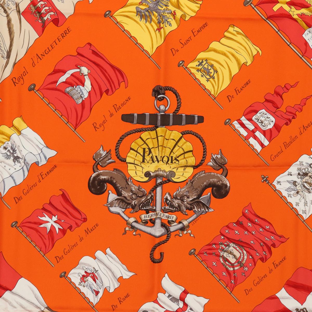 HERMES Carre 90 Scarf ""PAVOIS"" Silk Orange Auth am6652