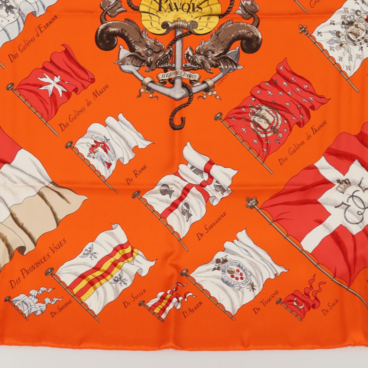 HERMES Carre 90 Scarf ""PAVOIS"" Silk Orange Auth am6652