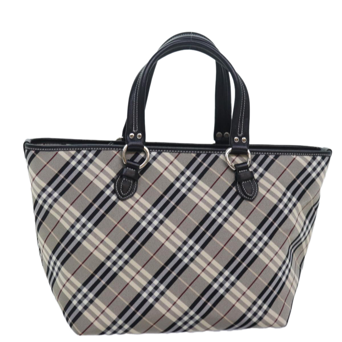 BURBERRY Nova Check Blue Label Tote Bag Nylon Black Gray Auth am6659