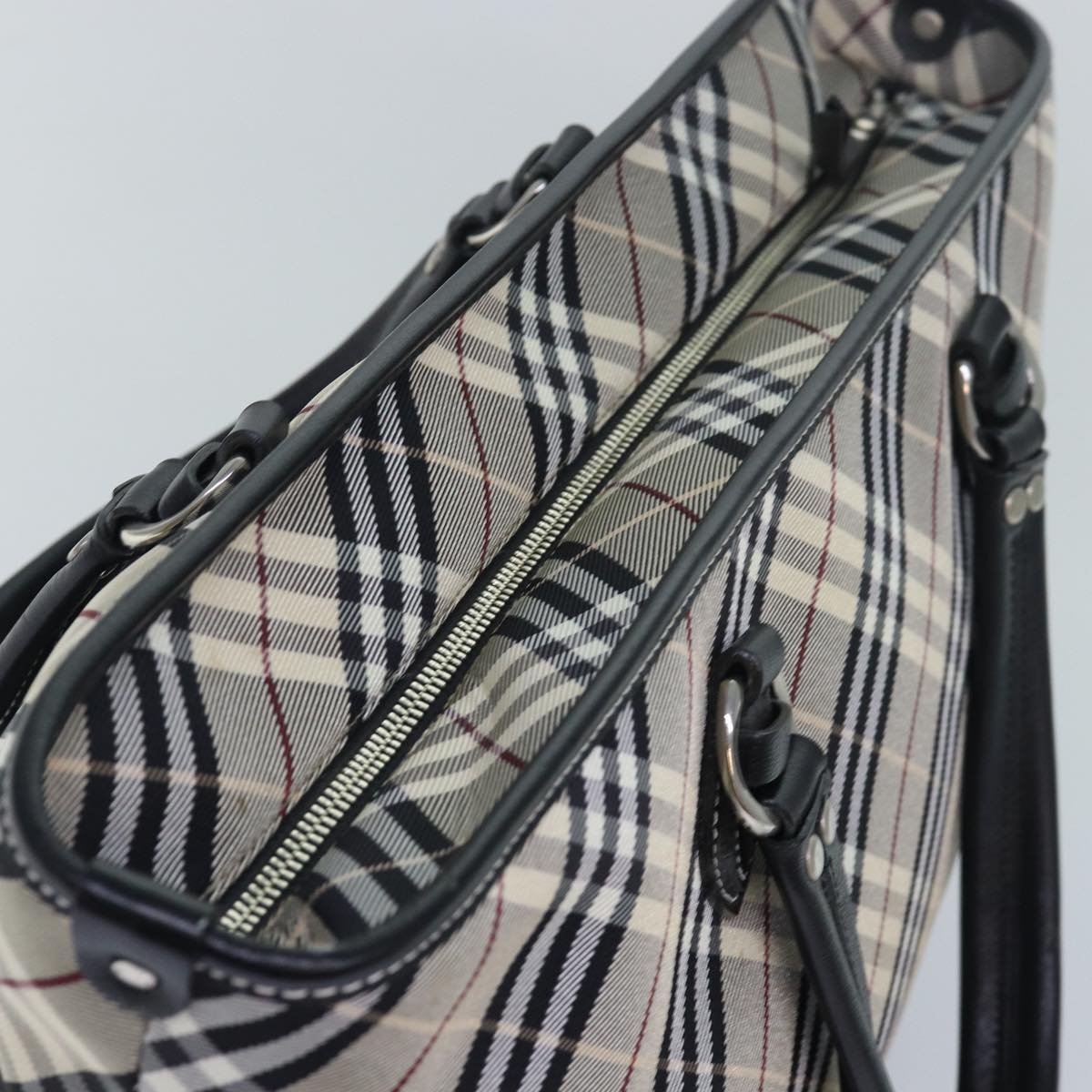 BURBERRY Nova Check Blue Label Tote Bag Nylon Black Gray Auth am6659