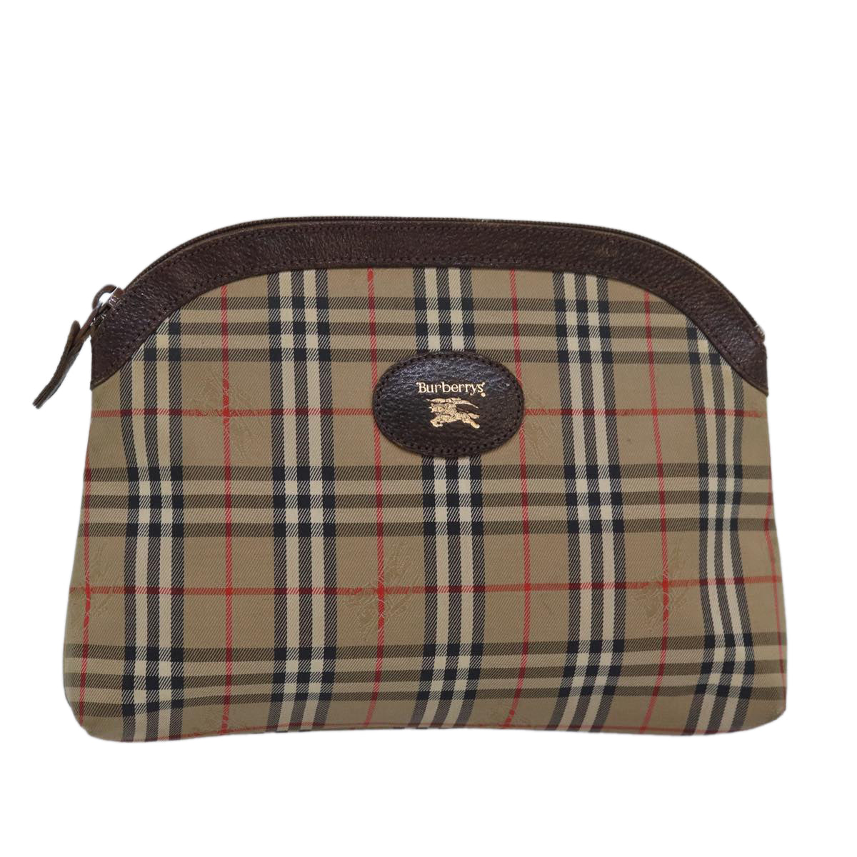 Burberrys Nova Check Pouch Canvas Beige Auth am6660