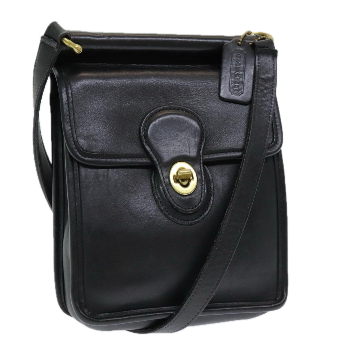 Coach Shoulder Bag Leather Black Auth am6664