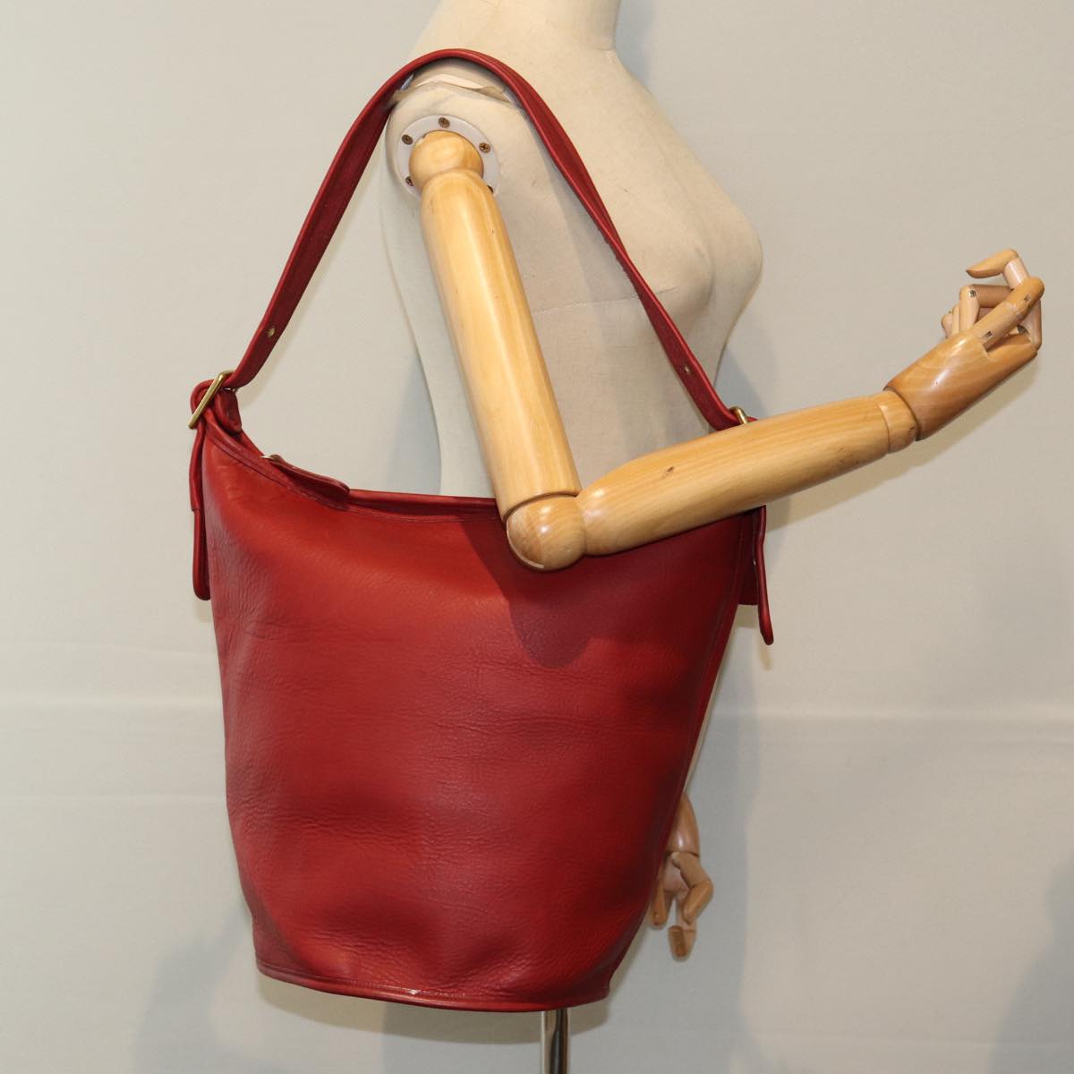 Coach Shoulder Bag Leather Red Auth am6666