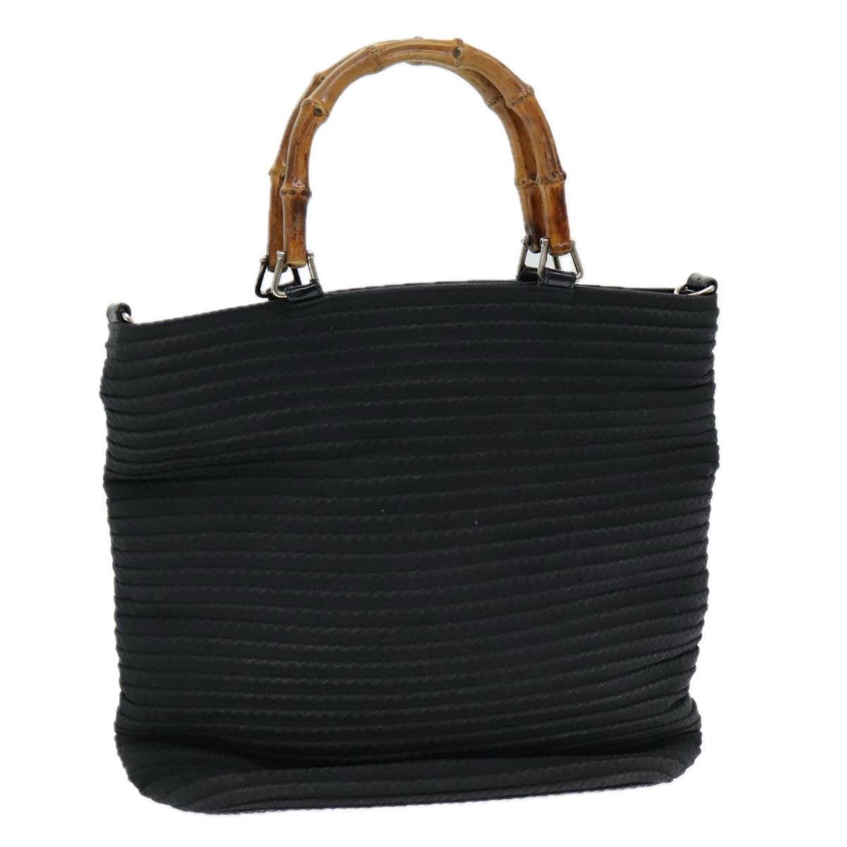 GUCCI Bamboo Hand Bag Nylon Black Auth am6667