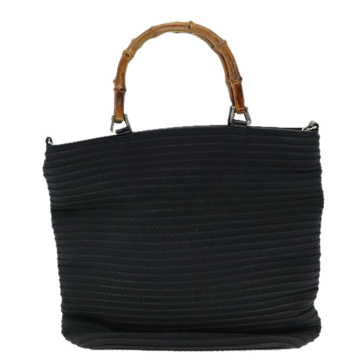 GUCCI Bamboo Hand Bag Nylon Black Auth am6667